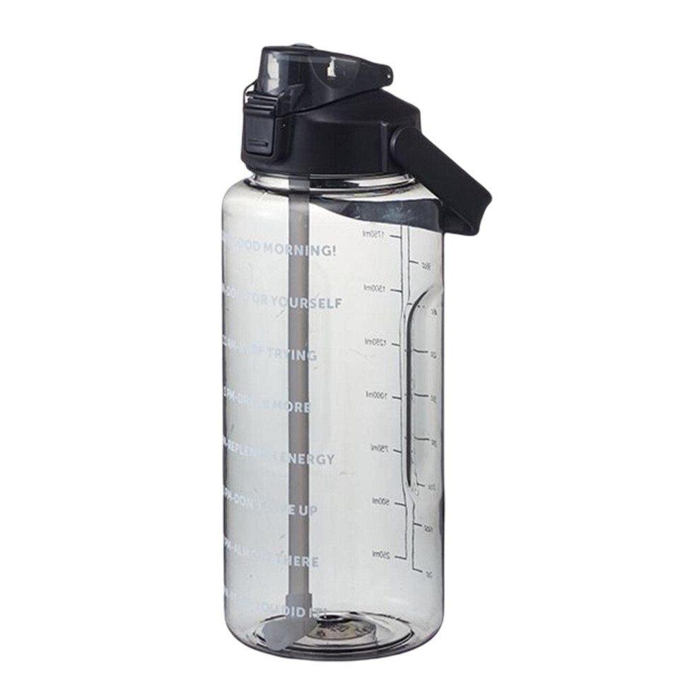 Inspirational Water Bottle 2L Large Sports Bottle With Time Marker, Fruit Strainer, Leak-Proof, Black