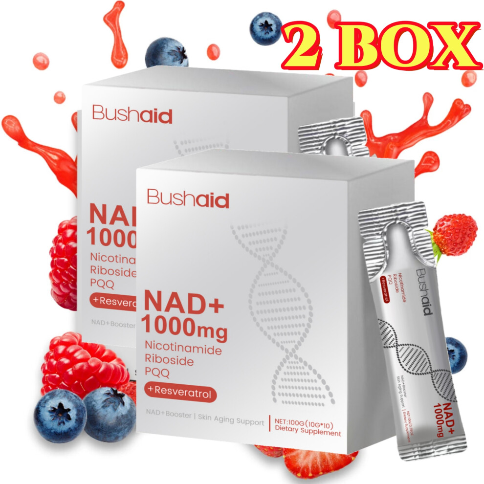 (2Box) NAD+ 1000mg Anti-Aging Drink Mix with Nicotinamide Riboside & Resveratrol