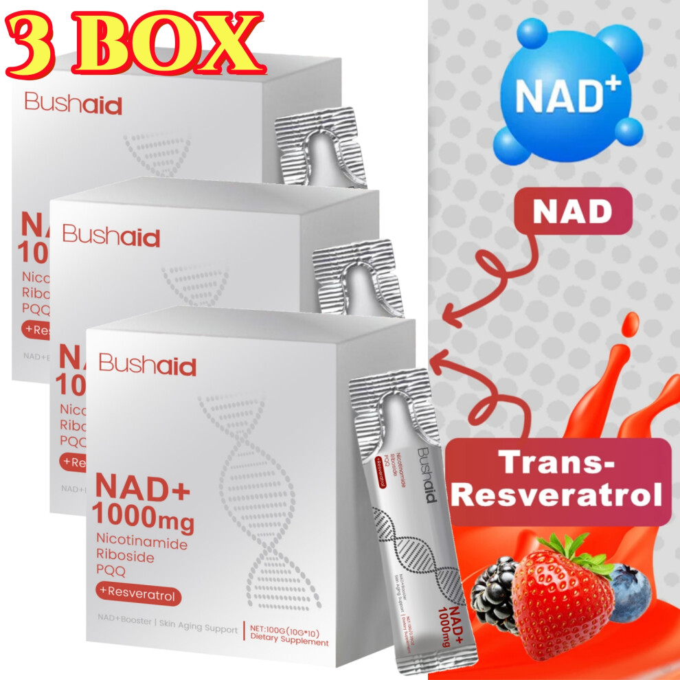 (3Box) NAD+ 1000mg Anti-Aging Drink Mix with Nicotinamide Riboside & Resveratrol