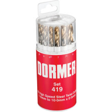Dormer A094419 No.419 HSS TiN Coated Drill Set of 19 1.00mm-10.00mm x 0.5mm