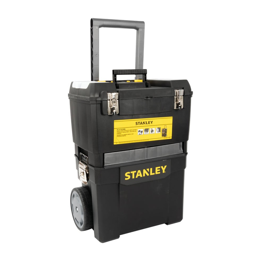 Stanley Mobile Work Centre 4 Compartment Black With Wheels 38.7L Capacity Tool Box