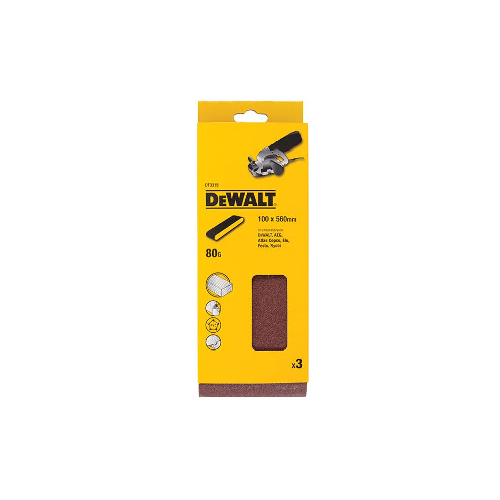 DeWalt DT3315-QZ Sanding Belts 560mm x 100mm x 80g Pack of 3