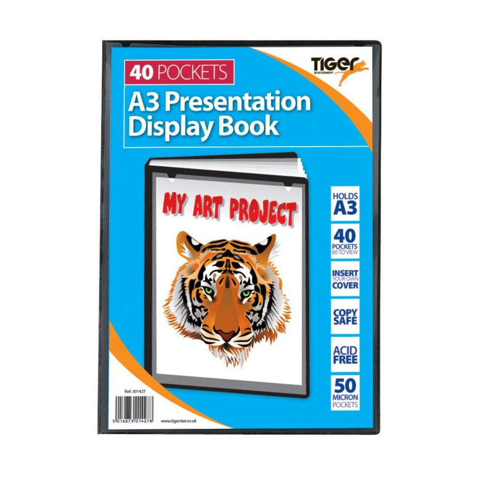 Tiger A3 black display book 40 pocket presentation folio