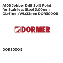 Dormer A1083.0 Jobber Drill Split Point for Stainless Steel 3.00mm OL:61mm WL:33mm