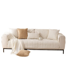 Solid Color Plush Sofa Cushion Sofa Cover Non-Slip Scarf Beige 90 X 240 Cm