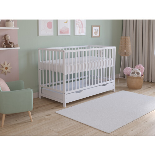 Asher Cot Bed 120x60cm with Drawer & Mattress (White)