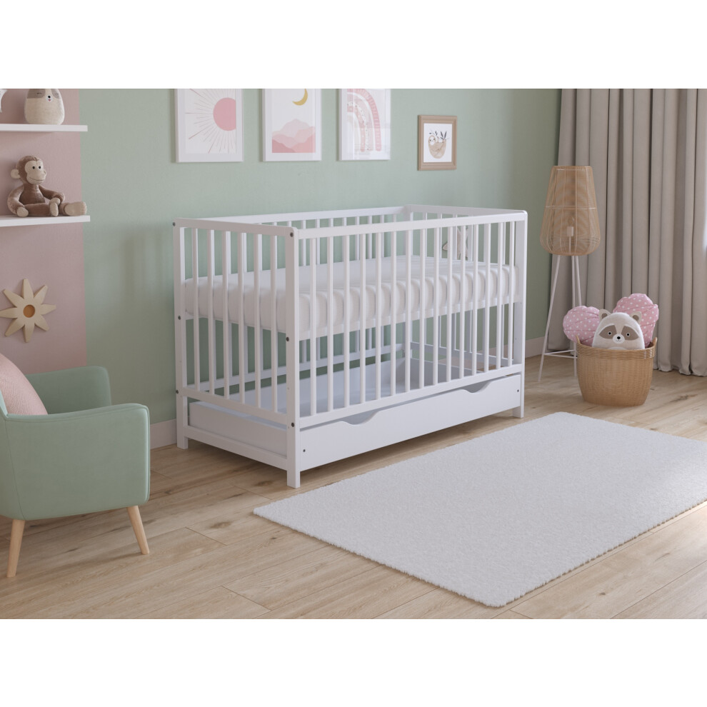 Asher Cot Bed 120X60cm With Drawer & Mattress (White) White Love For Sleep