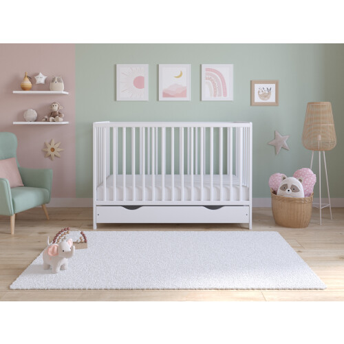Asher Cot Bed 120x60cm with Drawer & Mattress (White) 1