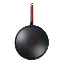 Cast Iron Non-Stick Wok With Beech Handle And Lid, 30 cm Diameter, Stir Fry Pan For Eggs And Steak, Healthy Cookware
