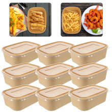 Kraft Paper Food Boxes Rectangular With Lids 500cc Capacity Food-Grade Containers For Snacks Salads