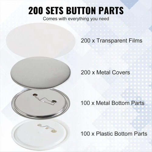 200 Sets 3 Inch 75mm Pin Back Button Parts for Button Maker Machine, 2