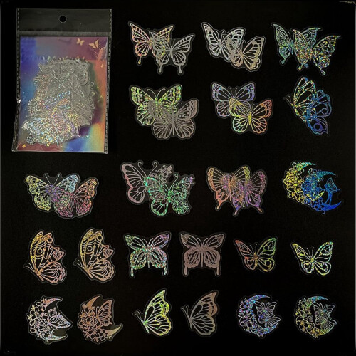 100Pcs Holographic Glitter Butterfly Stickers,Decorative Decals 2