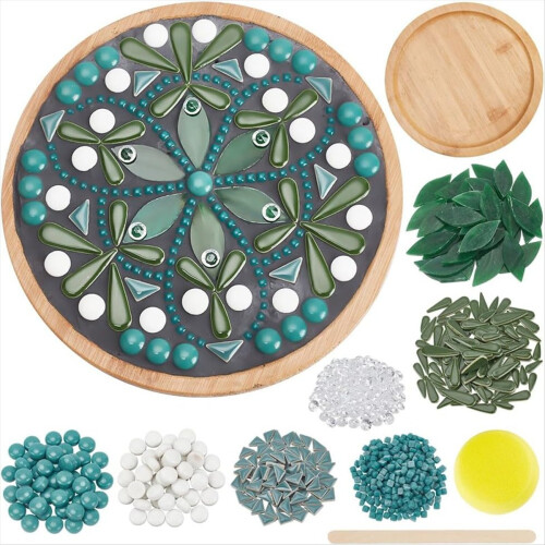 DIY Ceramic Mosaic Kit Floral Mosaic Bamboo Coaster Set 1