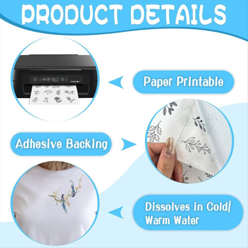 15PCS A4 Water-Soluble Self-Adhesive Embroidery Stabilizer -Printable 2