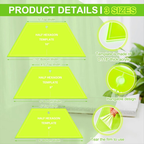 6Pcs Half Hexagon Quilting Template Acrylic Quilting Template Ruler 2