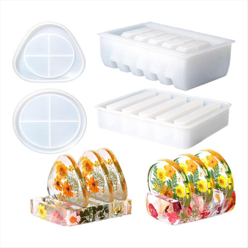 4x Resin Coaster Mold Set Coaster Mold for Epoxy Resin Triangle Round 1