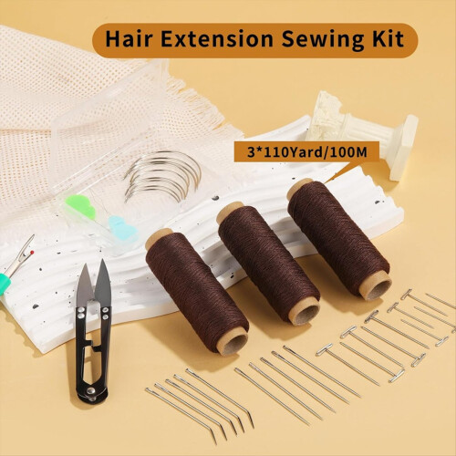 3Rolls Sewing Threads,Hair Extension Thread 110 Yard,Sew in Needle 2