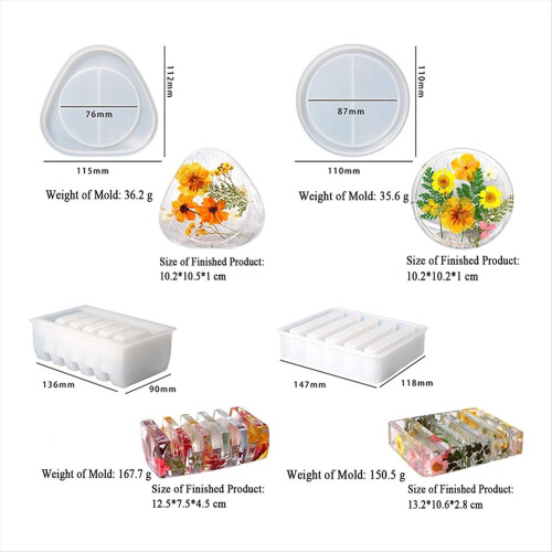 4x Resin Coaster Mold Set Coaster Mold for Epoxy Resin Triangle Round 2