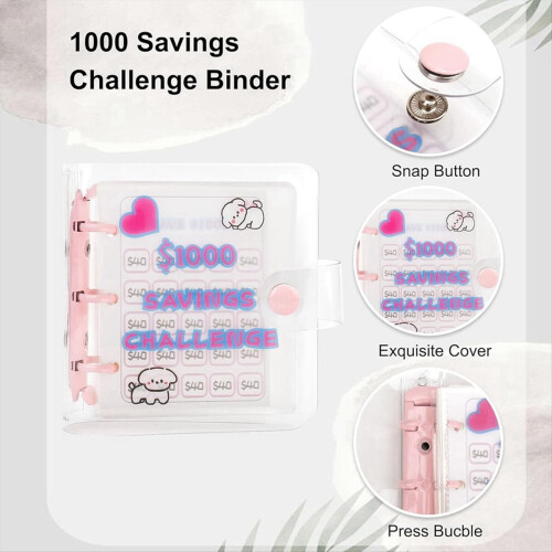 2PC 1000 Savings Challenge Binder, wiederverwendbares Budget-Binderbuch (Pink) 2