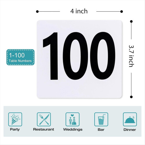 100Pcs Table Numbers 1-100, Double Sided Table Number Cards 2