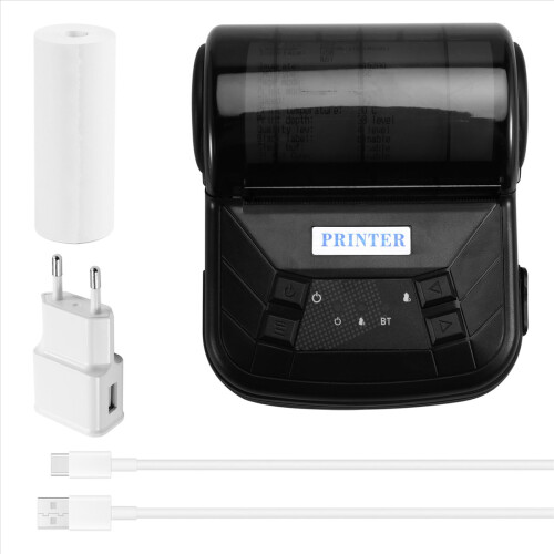 80mm Mini Thermal Printer Portable,EU Plug 1