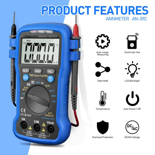 -39C Digital Multimeter- 6000 Counts TRMS Auto Ranging Voltmeter 2