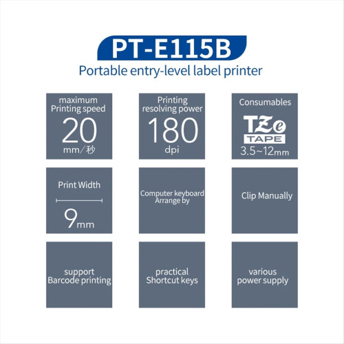 Label Machine PT-E115B Label Printer, Self-Adhesive, Portable 2