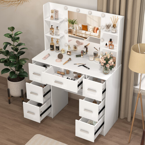 7 Drawers LED Lights Mirror Large Vanity Desk 1