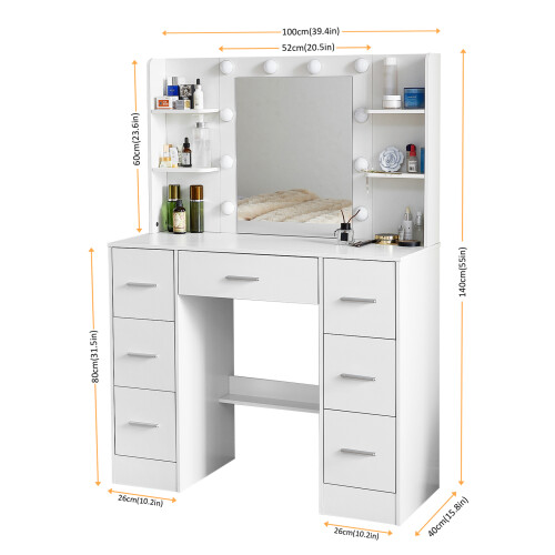 7 Drawers LED Lights Mirror Large Vanity Desk 2