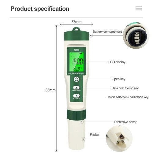 10 in 1 Digital PH Meter
Water Quality Tester PH/₂/TDS/EC/Hardness 2
