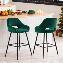 (Green, 2 Bar Stools) 1/2 Velvet Bar Stools High Counter Breakfast Chair