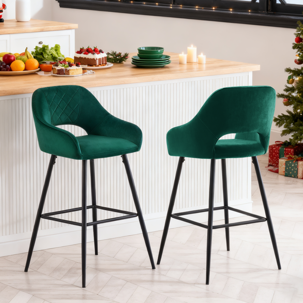 Ainpecca (, 2 Bar Stools) 1/2 Velvet Bar Stools High Counter Breakfast Chair Green
