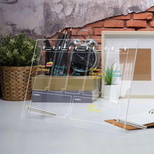Conjunto Quadro Lembretes Acrílico Transparente Multifuncional 1