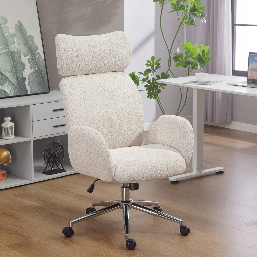Homcom Office Chair With Adjustable Headrest, Comfy Desk Chair, Pale Grey