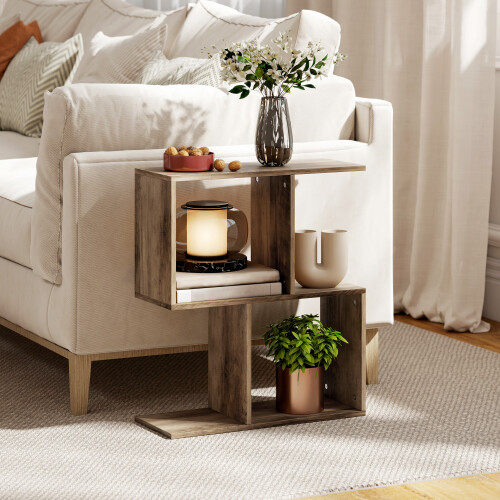 Homcom HOMCOM Side Table, Narrow End Table with Storage Shelves, Oak