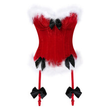 Christmas Ladies Corset Tops Womens Feathers Bowknot-Red XL