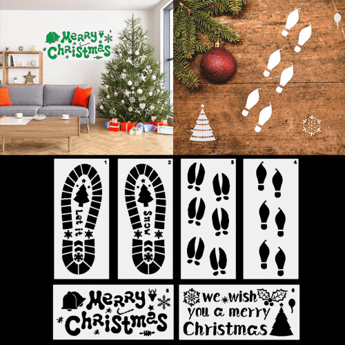 6pcs/Pack Christmas Drawing Templates Large Footprint Stencil 1