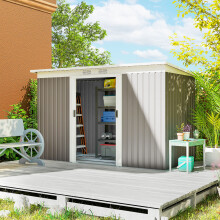 Outsunny 9 x 4FT Metal Garden Storage Shed w/ 2 Door, Light Grey