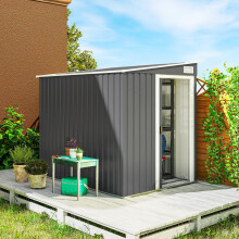 Outsunny 7 x 5FT Garden Shed w/ Foundation Lean to Metal Tool Shed Dark Grey