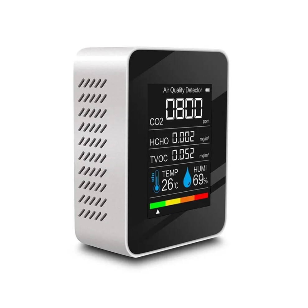 Gas Detector 5 In 1 Indoor Air Quality Monitor - Co2 Detector Hcho Tvoc Lcd Temp Humidity Alarm 9016109589002