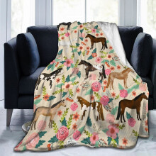 3D Flannel Throw Blanket Horses Floral Design 50x40 Inches All Seasons Horse Breeds Farm Animal Pets Blanket