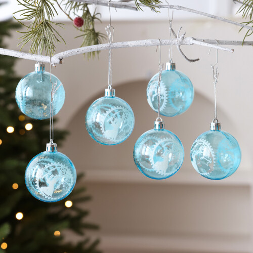 Christbaumschmuck aus Kunststoff transparent mit Schneeflocken- 1