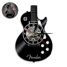 (With Light) Acoustic Guitar Musical Instrument Silent Vinyl Record Wall Clock Home Bar Decor - JXLGV 25-26s