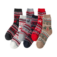 Wollsocken mit Festival-Elch-Muster, 6 Paar,-6 Farben
