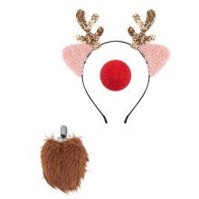 Kinder Weihnachtsohren Stirnbänder Set-Geweih rosa rot Nr