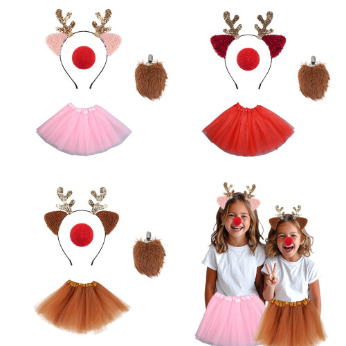 Feiertags-Cheer-Stirnbänder-Set,-Geweih bordeauxrot 2