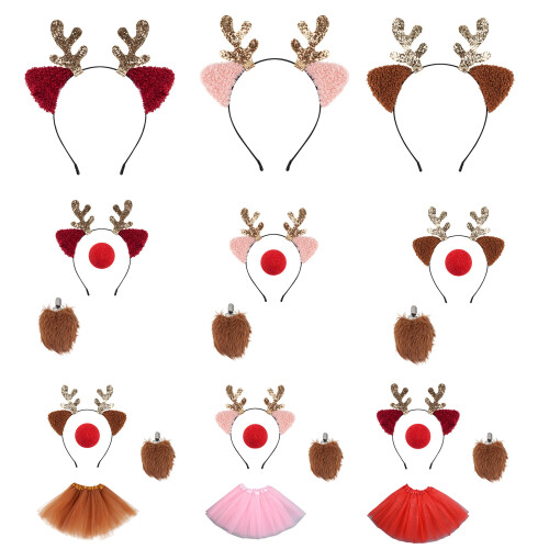 Elastisches Weihnachts-Stirnband-Set,-Antler Khaki Threep 1