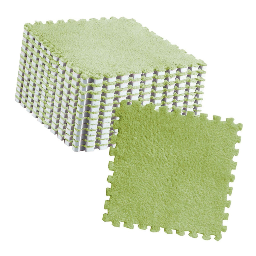 Plush Puzzle Floor Foam Mat Tiles 10Pcs Interlocking Soft Non Slip Cuttable Kids Room Easy Wash Mosaic Fluorescent Green