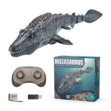 (grey) Remote Control Mosasaurus Bath Toy for Kids RC Boat Dinosaur 1:18 High Simulation Scale Dinos with Light 25-26s