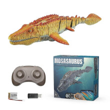 (orange) Remote Control Mosasaurus Bath Toy for Kids RC Boat Dinosaur 1:18 High Simulation Scale Dinos with Light 25-26s